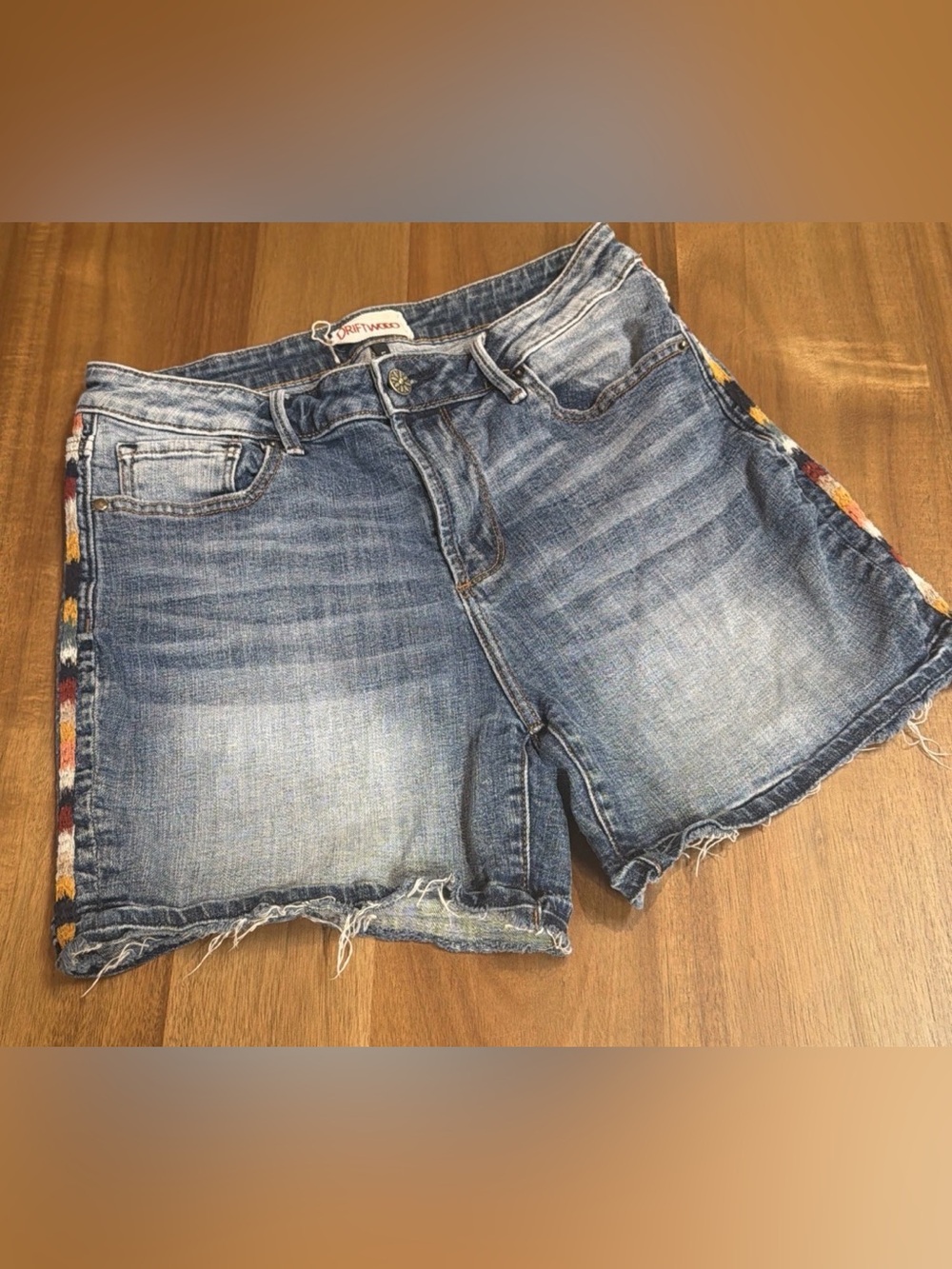 Driftwood Lulu Cherrill Embroidered Side Stripe Denim Short 27 (29” w) Festival